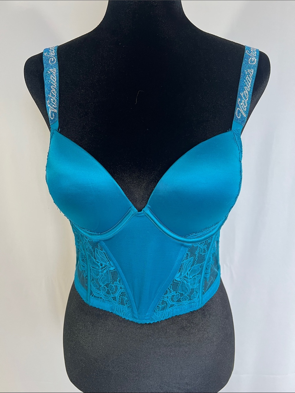 Victoria's Secret Dream Angels Teal Lace Push-Up Bustier 36B NWT